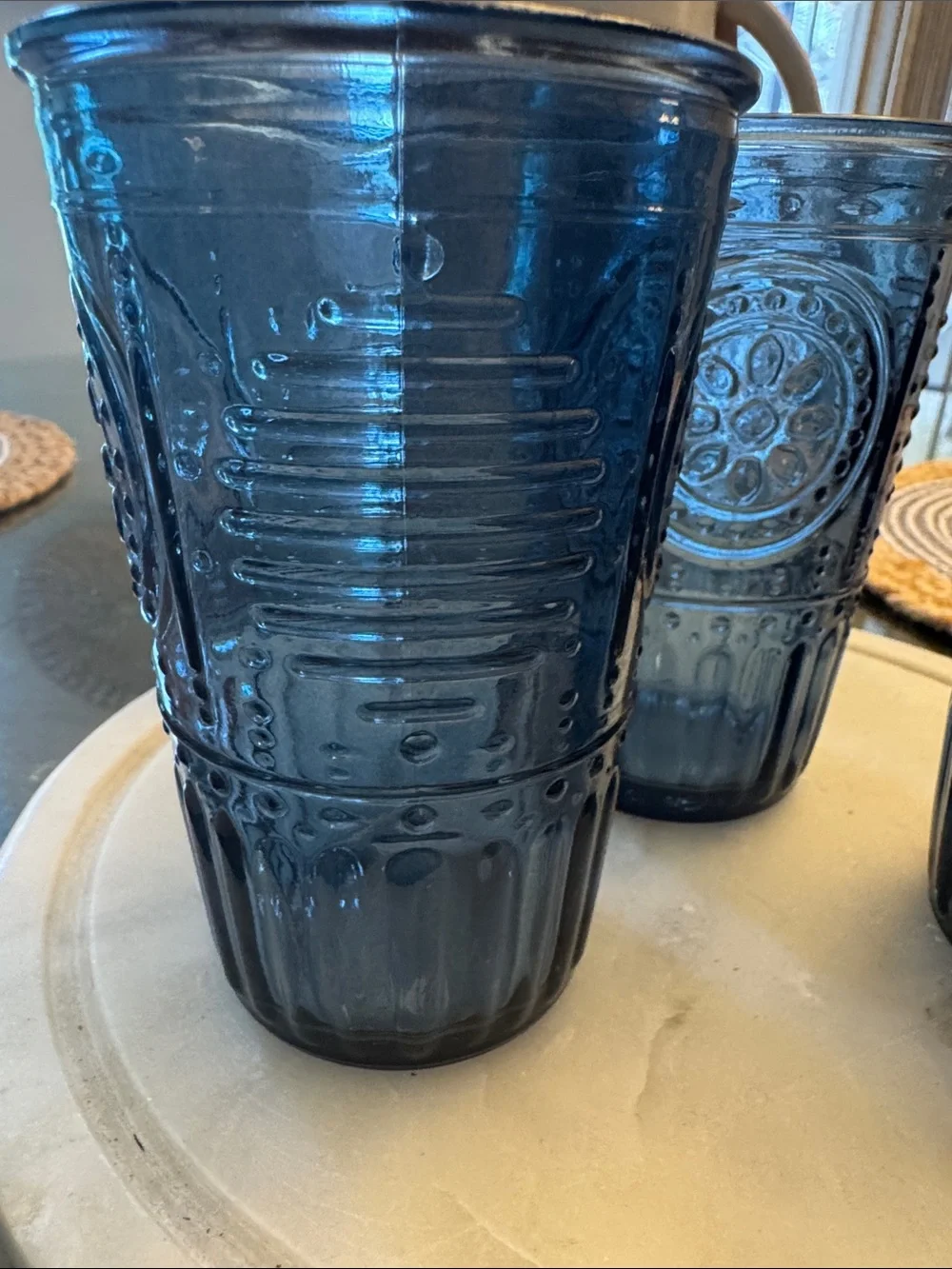 Bormiolo Rocco Made in Italy Set of 3 Blue Embossed Glasses